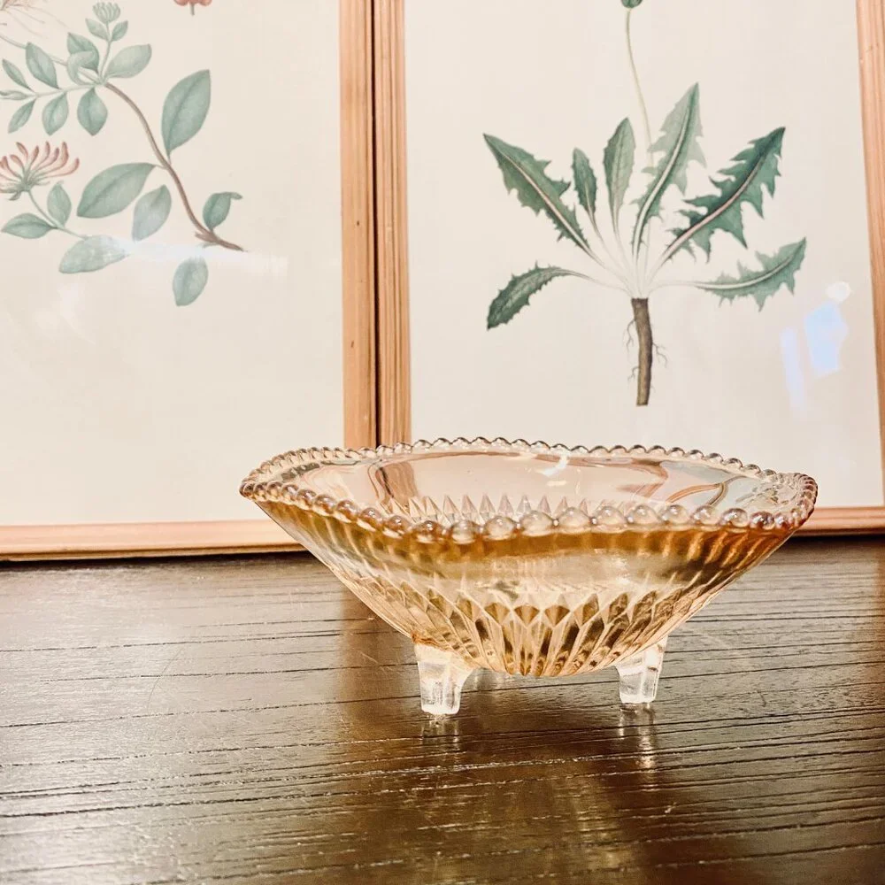 Vintage Jeannette Carnival Glass Marigold Footed Candy Dish 1930s Rare MCM‎